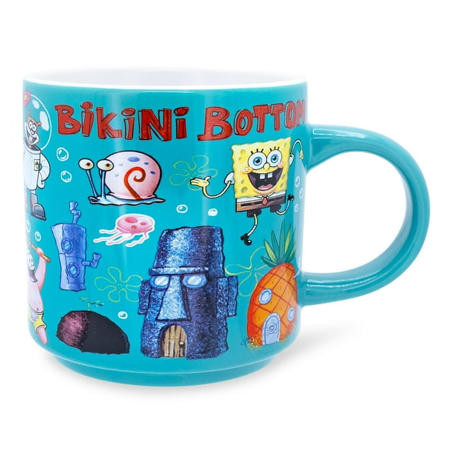 Taza de café con diseño de búfalo plateado, diseño de Bob Esponja, braguita de bikini, 390 ml