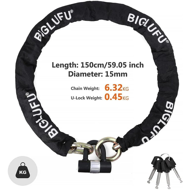 BIGLUFU Motorcycle Chain Locks Heavy Duty 5ft Long, Cut Proof 0.6 inch  Thick Square Chains with 4 Keys U Lock, for Motorcycles , Bike, Generator