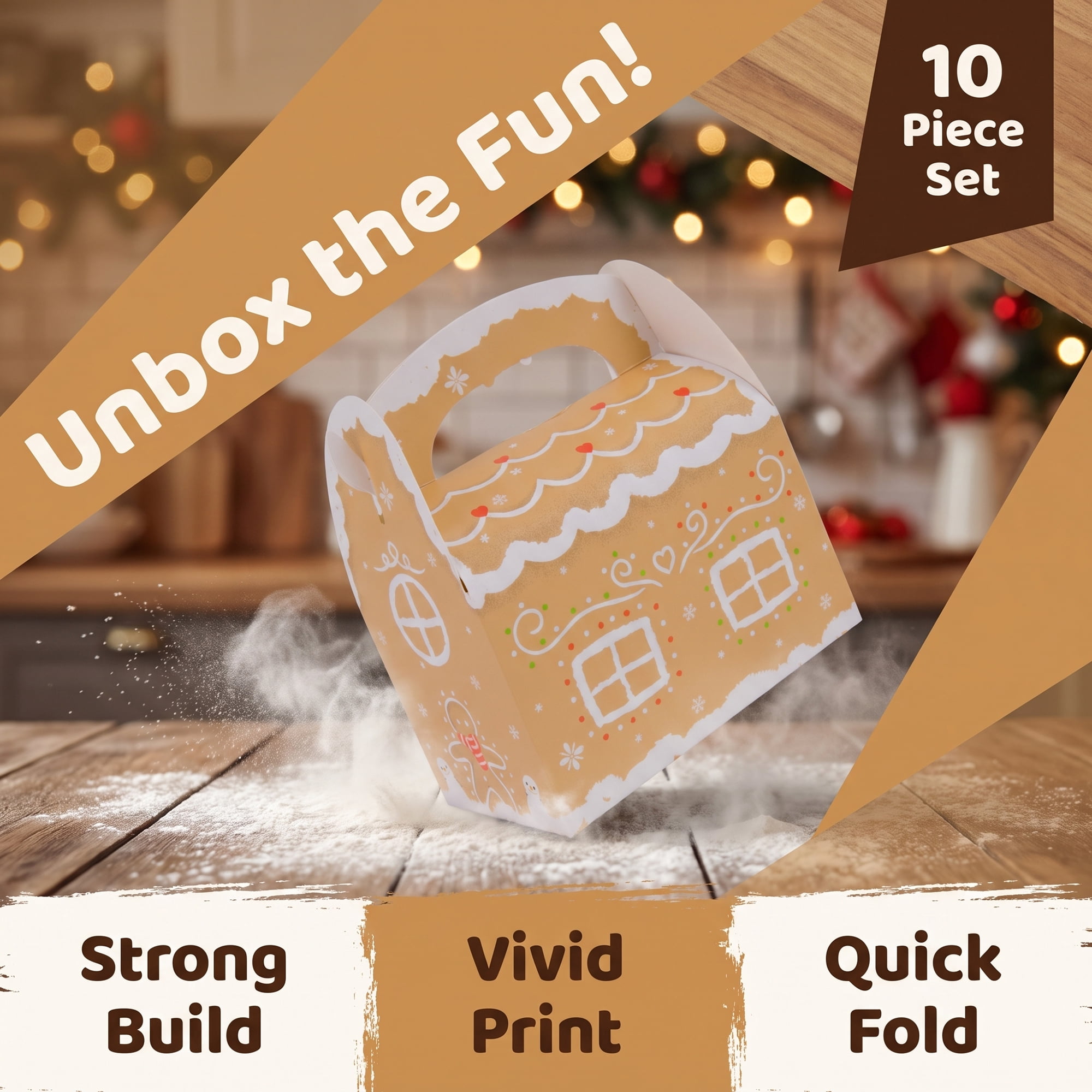 Unique Bargains 10Pcs Collapsible Gift Box Set with Christmas Pattern Brown 7.1"x4.9"x3.1"