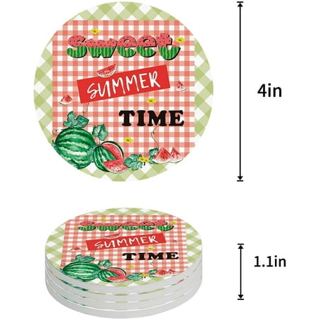 

ZHANZZK Summer Watermelon Fruits Green Red Plaid Texture Set of 8 Round Coaster for Drinks Absorbent Ceramic Stone Coasters Cup Mat with Cork Base for Home Kitchen Room Coffee Table Bar Decor