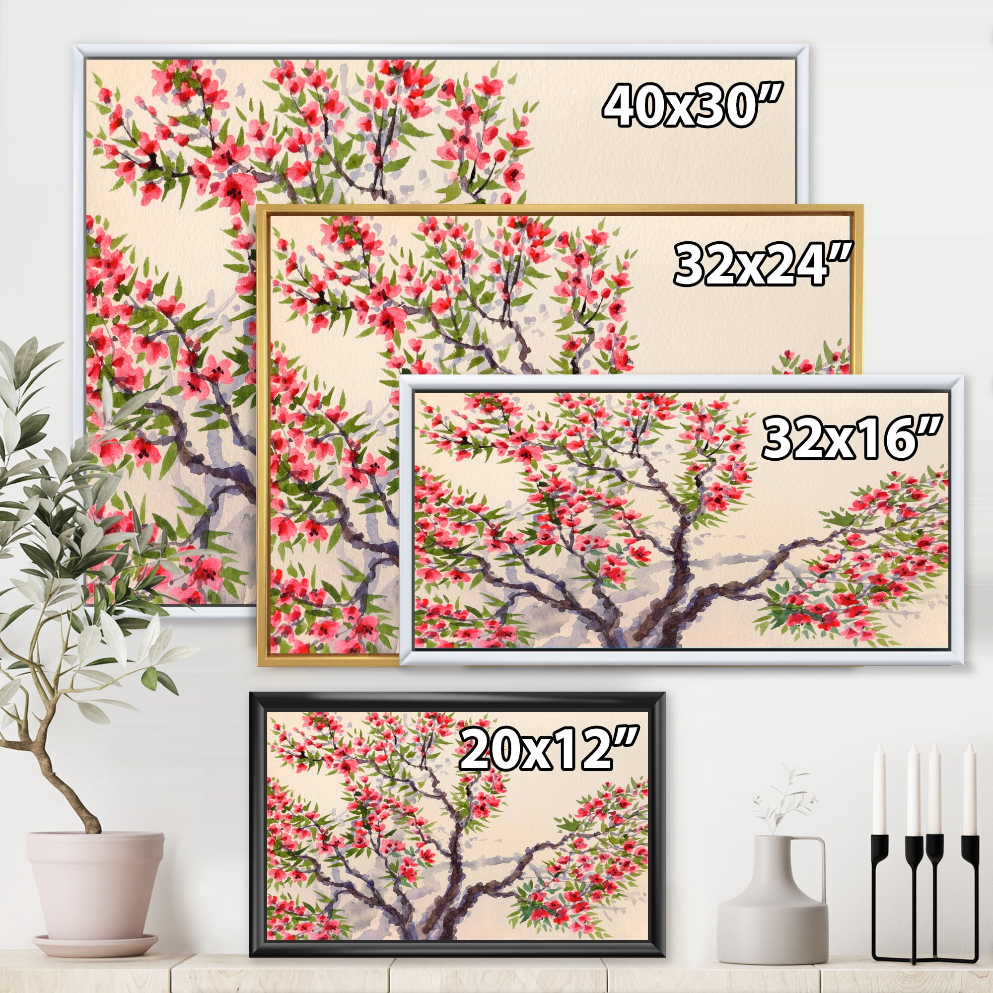 Designart 'The Blossoming Tree With Red Flowers I' Traditional Framed Canvas Wall Art Print