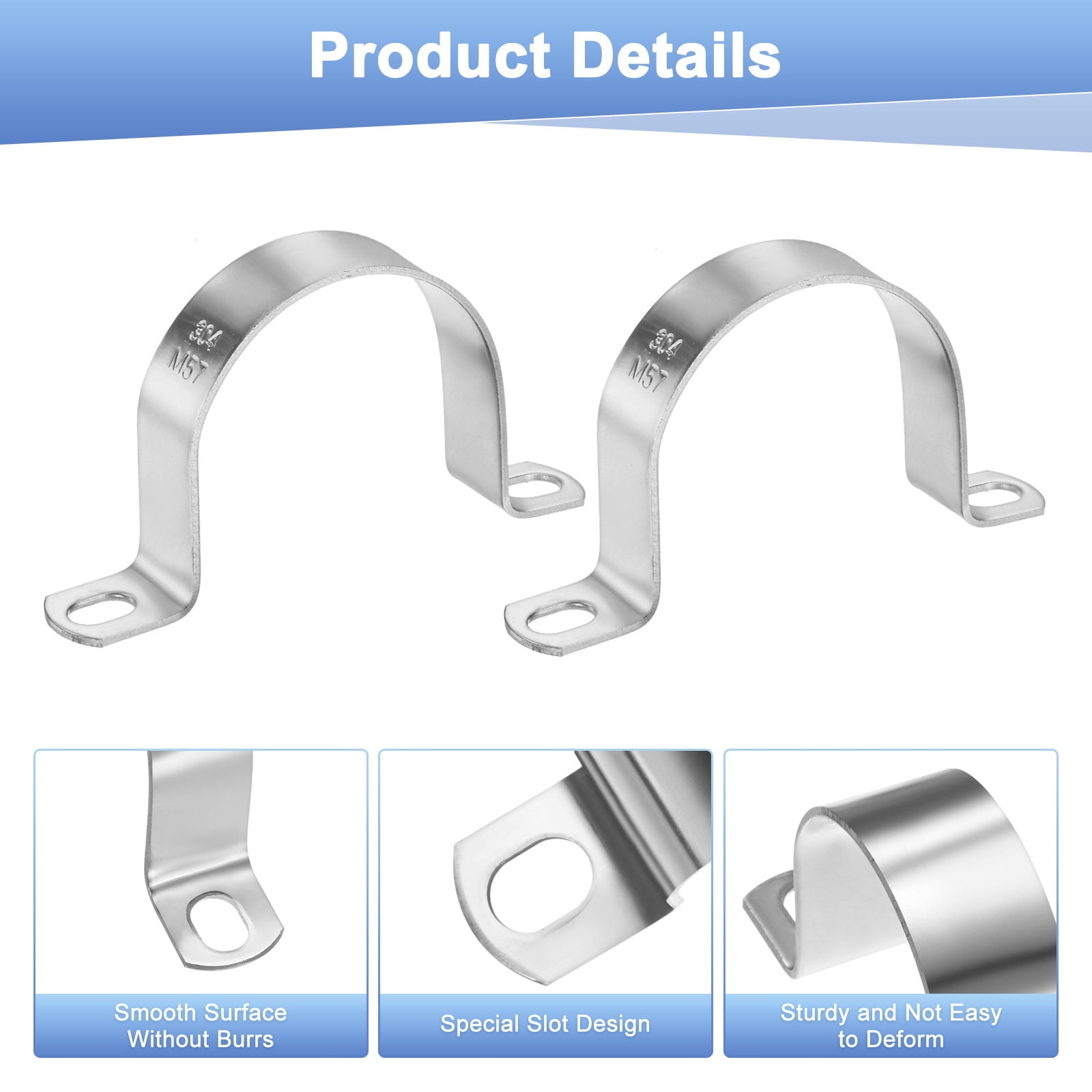Uxcell 10-Pack Conduit Clamps, 2-1/4" 304 Stainless Steel Rigid Pipe Strap M57 U Bracket Pipe Clamps for Plumbing