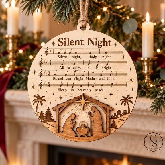 Nativity Scene Christmas Ornament, Silent Night Holy Family Wooden Tree Decoration for Christian Keepsake Gift