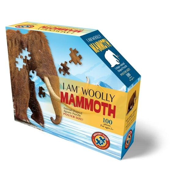 Madd Capp WOOLLY MAMMOTH 100 Piece Jigsaw Puzzle For Ages 6  - 4017 - Unique Animal-Shaped Border, Poster Size when completed, Oversized Pieces For Easy Handling, Includes Educational Fun Facts