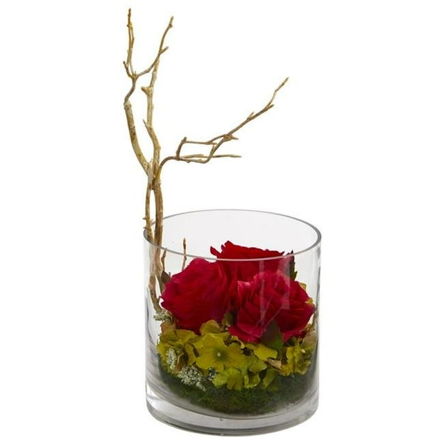 Nearly Natural 1635-RD Roses & Hydrangeas Artificial Arrangement - Red