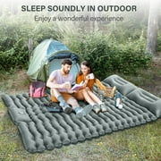 Double Camping Sleeping Pad, Inflatable Camping Pad with Foot Press, Ultralight 2-Person Camping Mat with Pillow for Camping, Hiking, Traveling, Backpacking, Tent-Grey