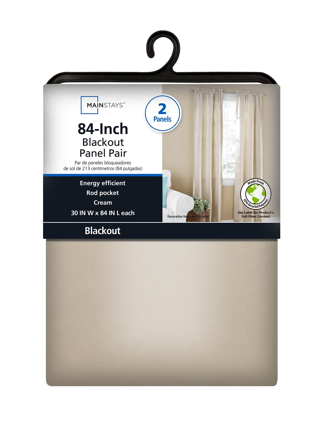 (2 pack) Mainstays Blackout Curtain Panel Pair, Set of 2, Beige, 30"W x 84"L