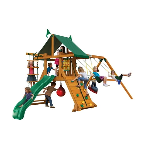 Gorilla Playsets Ozark Cedar Swing Set with Green Vinyl Canopy and Natural Cedar Posts