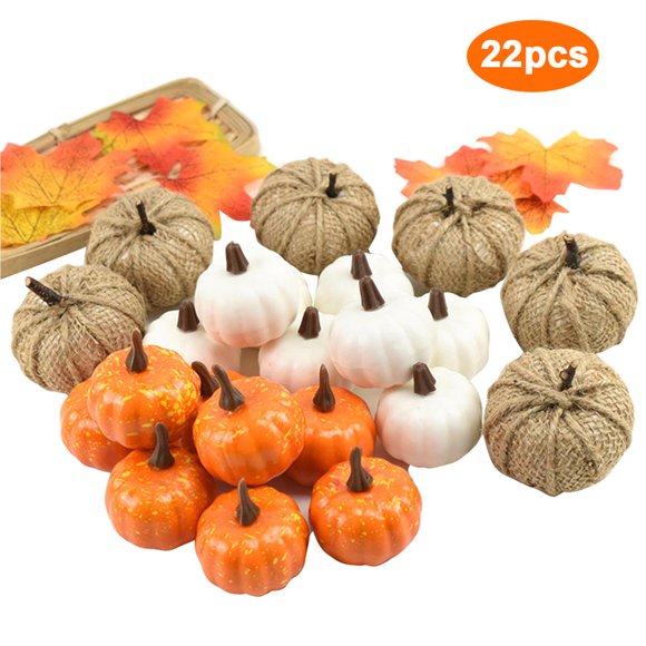 VONKY 22PCS Halloween Pumpkin Artificial Mini Pumpkins Fake Pumpkin Halloween Decor Pumpkin Face for Halloween Thanksgiving Decoration
