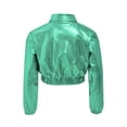 thumbnail image 4 of Hansber Kids Shiny Metallic Bomber Jacket for Boys Girls Long Sleeve Zip Up Motorcycle Baseball Coats Light Green 8, 4 of 5