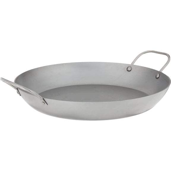 Mauviel M'Steel Black Carbon Natural Nonstick Paella Pan With Iron Handles, 14.2-in, Suitable For All Cooking Surfaces, Made in France