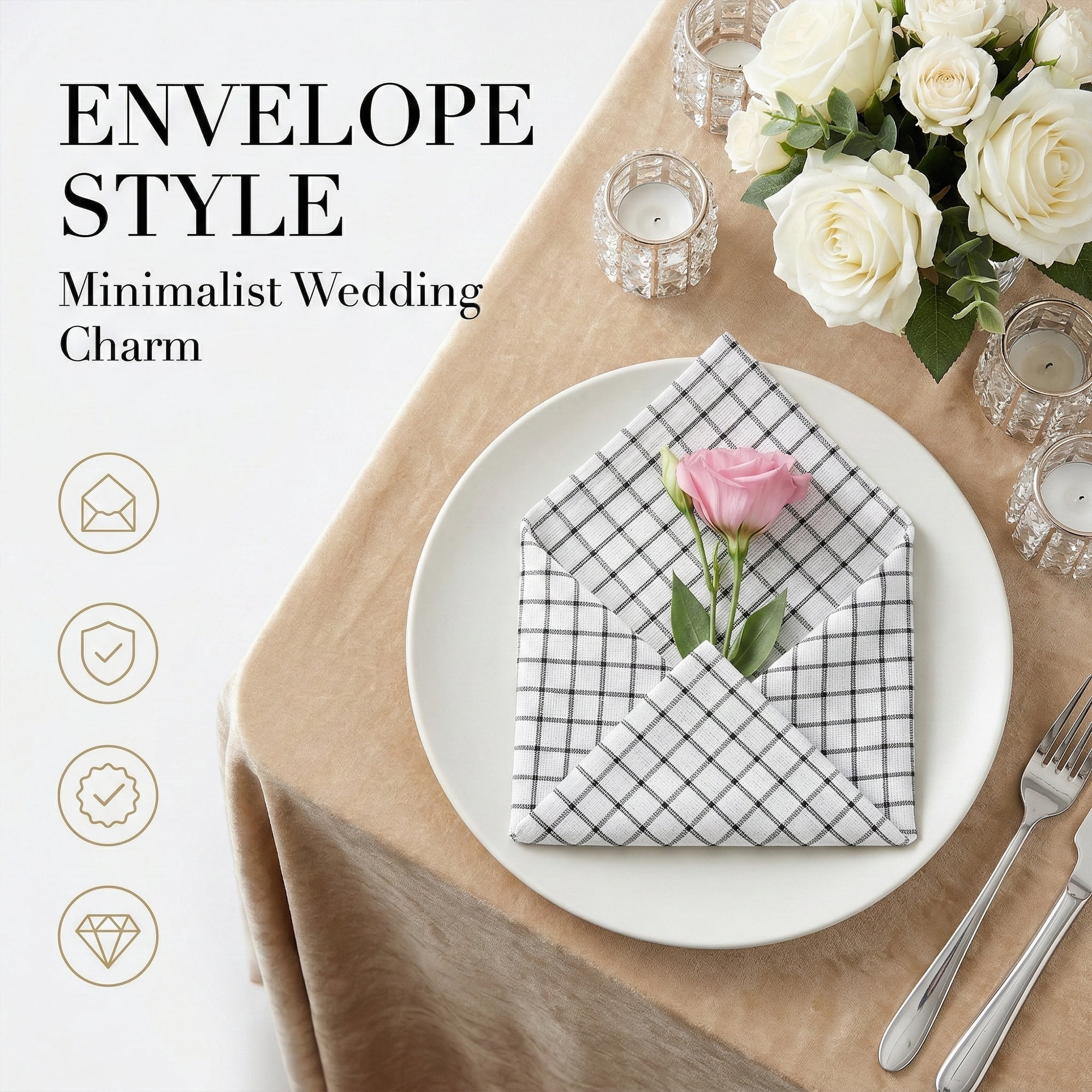 Unique Bargains 6Pcs Cotton Dining Events Cloth Napkins Small Checkered 28x20inch