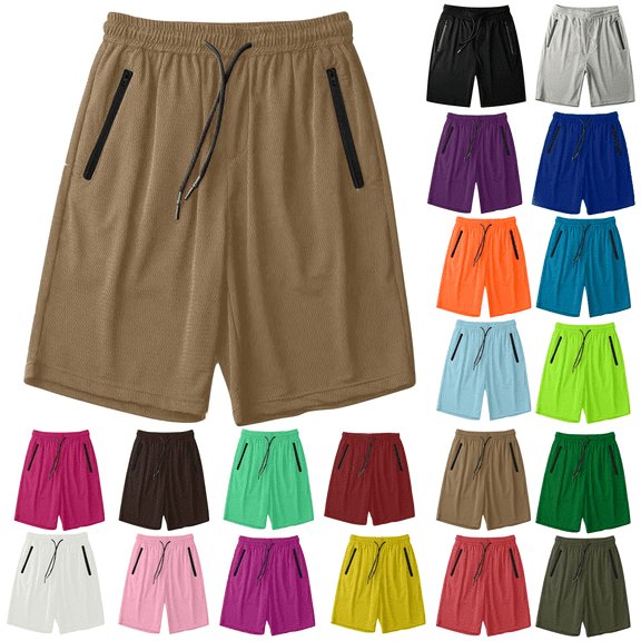 Men's solid color pocket summer ice silk drying running shorts Mens Running Shorts Quick Dry Lightweight Athletic Shorts with Zipper Pockets for Workout Gym Training Outdoor Brown L