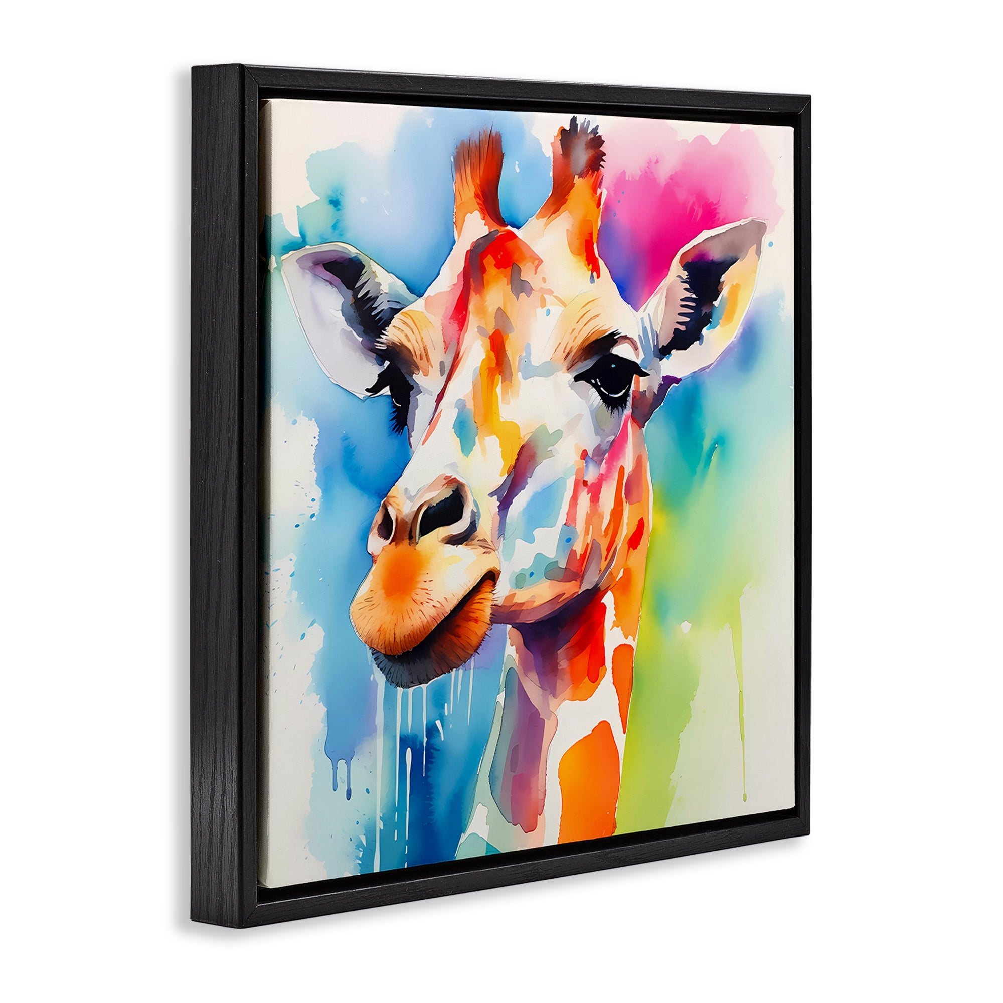 Stupell Industries Modern Paint Giraffe Animals & Insects Painting Black Floater Framed Canvas Art Print Wall Art, 18 x 18