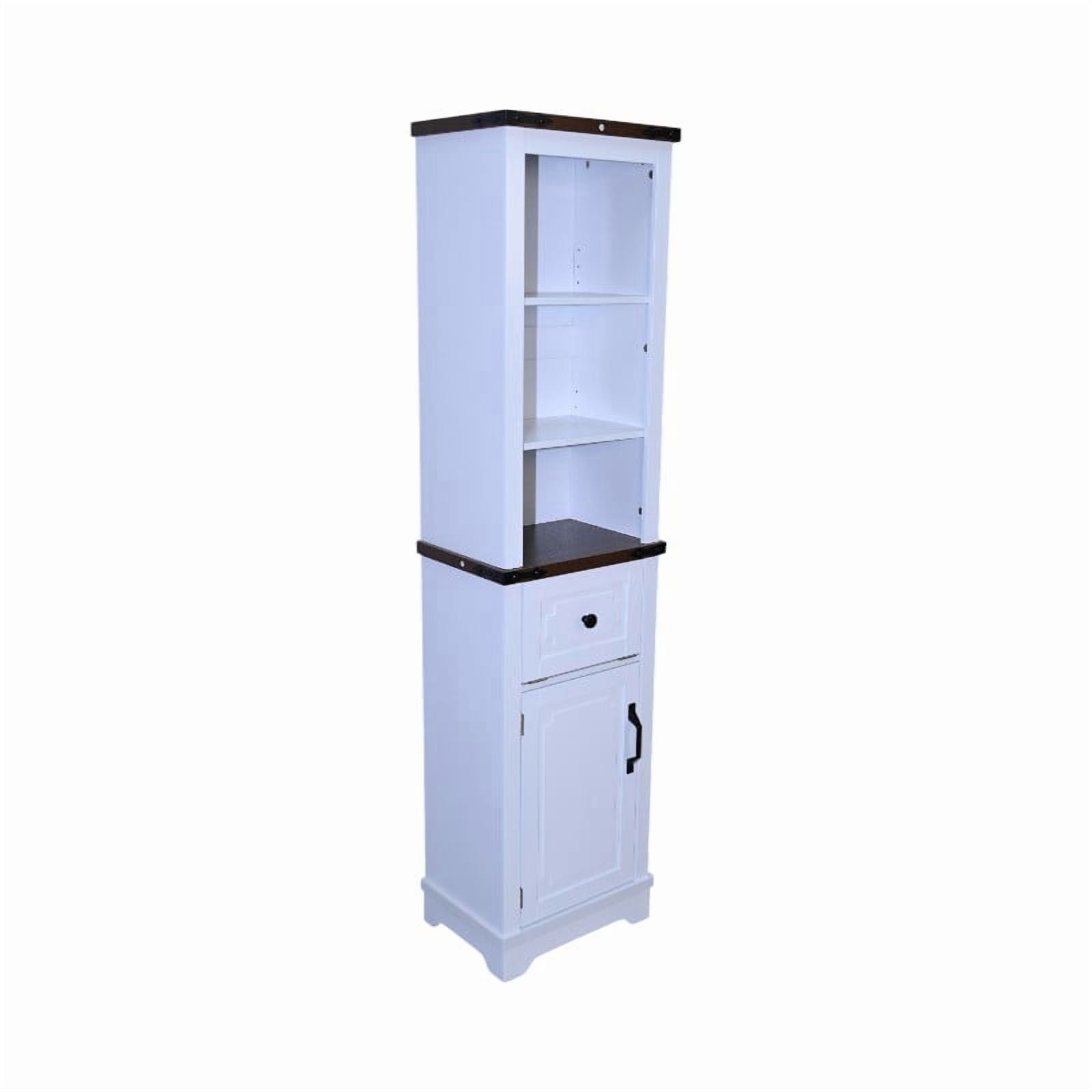 Leumius 63" Tall Narrow Storage Cabinet,Farmhouse Storage Cabinet with Adjustable Shelves & Storage Drawer for Bathroom, Living Room,White