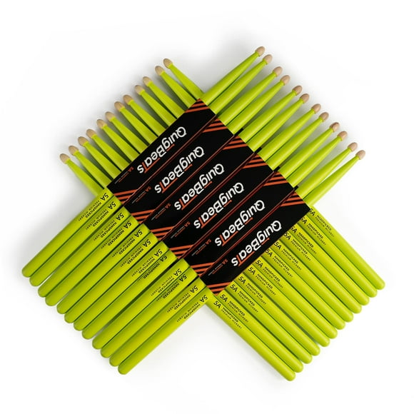 QuigBeats Drum Sticks, Hickory 5A Drumsticks, Drumsticks for Adults & Kids 5A 12 Pairs - Green
