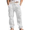 thumbnail image 2 of WULMLEO Mens Linen Cargo Pants Summer Casual Elastic Waist Pants Relaxed Fit Beach Yoga Travel Lounge Trousers with Pockets White 3XL, 2 of 5