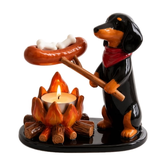 Halloween Table Decor, Cute Sausage Dog Campfire Figurine, Candle Holders for Table Centerpiece, Whimsical Home Decor for Living Room Display, Halloween Decor