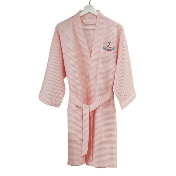 Personalization Mall Floral Initial Waffle Weave Robe, Blush