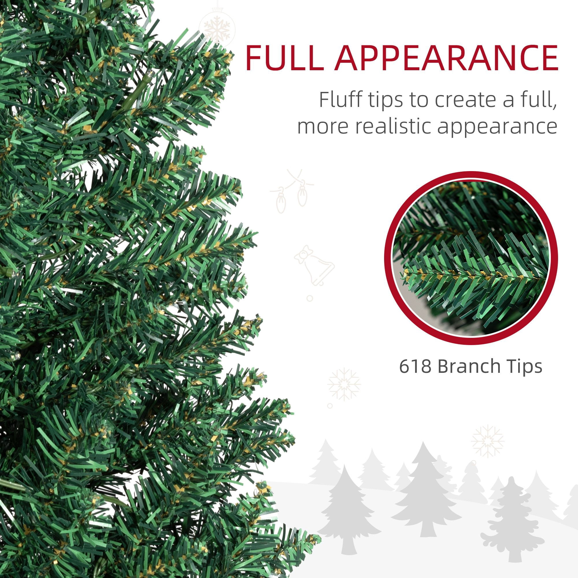 Pencil Christmas Tree, 8 ft Slim Artificial Tree with Warm White LED Lights, 618 Tips, 300 Lights, 21.75 in Diameter, for Small Rooms and Indoor Holiday Decor