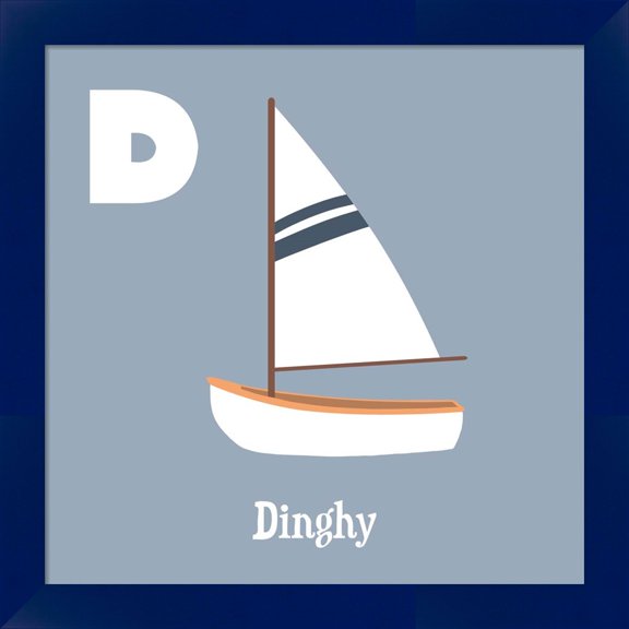 Great Art Now Transportation Alphabet - D is for Dinghy by Color Me Happy, Framed Wall Art, 14W x 14H