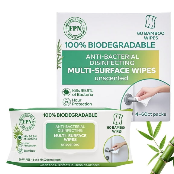 FPN Multi-Surface Wipes 7x8 in, 24CT 1440 Wipes– Antibacterial Disinfecting Wipes – Kills Germs – Residue-Free, No Bleach – Safe for Home, Office, Travel – Unscented