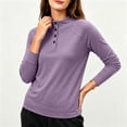 thumbnail image 4 of Ke1Clo Womens High Neck Pullover Casual Long Sleeve Solid Color Slim Fit Knit Tops Button Down Stretchy Fall Winter Travel Tunic Tshirt Purple XXL, 4 of 7