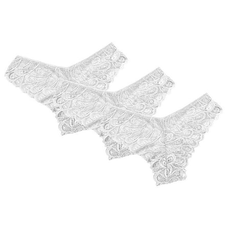 Scyoekwg Women s Underwear Bikinis Briefs Mid Waisted Breathable Ladies Panties Solid Color Hipster Panties V-Waisted Hip Wrap Triangular Lace Underwear Briefs Pack of 3(White XL)