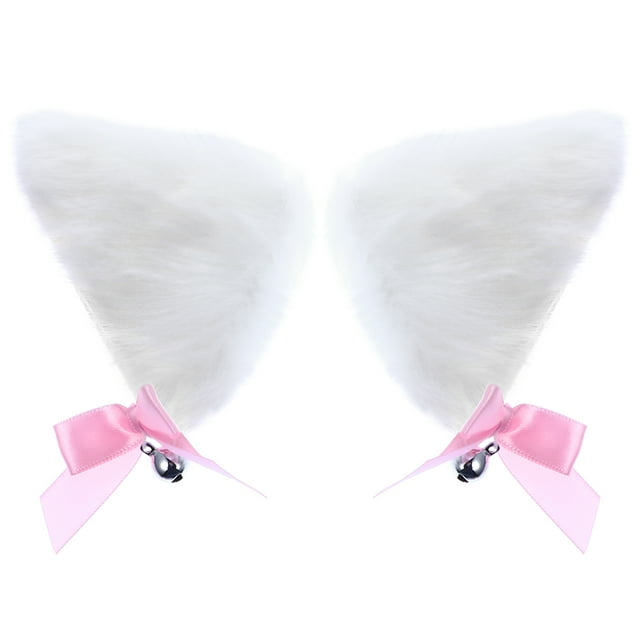 Miangastore Furry Hair Hoop White Imitation Rabbit Hair 1 Pair 3.5x3.1x1.6in