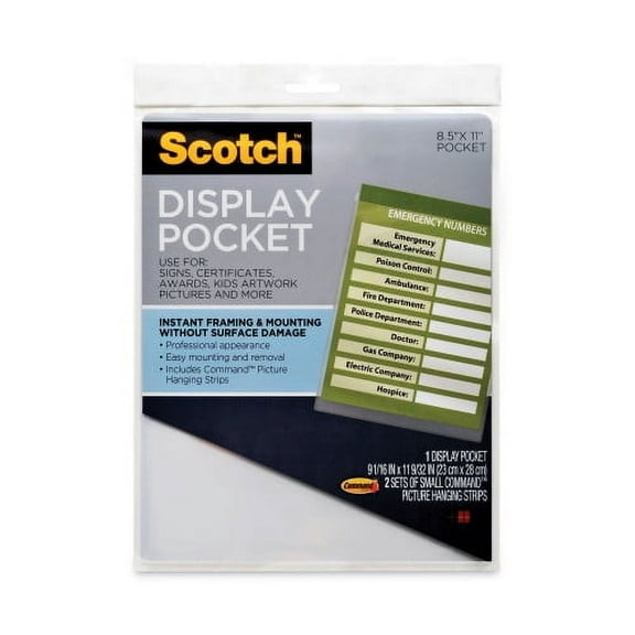 Scotch Display Pocket, Removable Interlocking Fasteners, Plastic, 8.5 x 11, Clear, Each