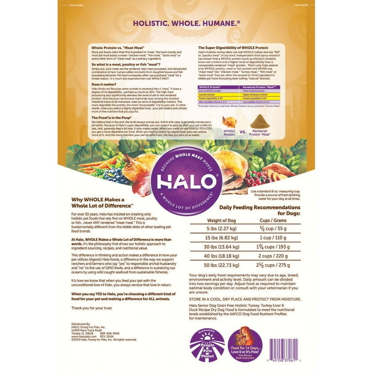 Halo Grain Free Natural Senior Dry Dog Food Turkey Turkey Liver Duck Recipe 10 Pound Bag