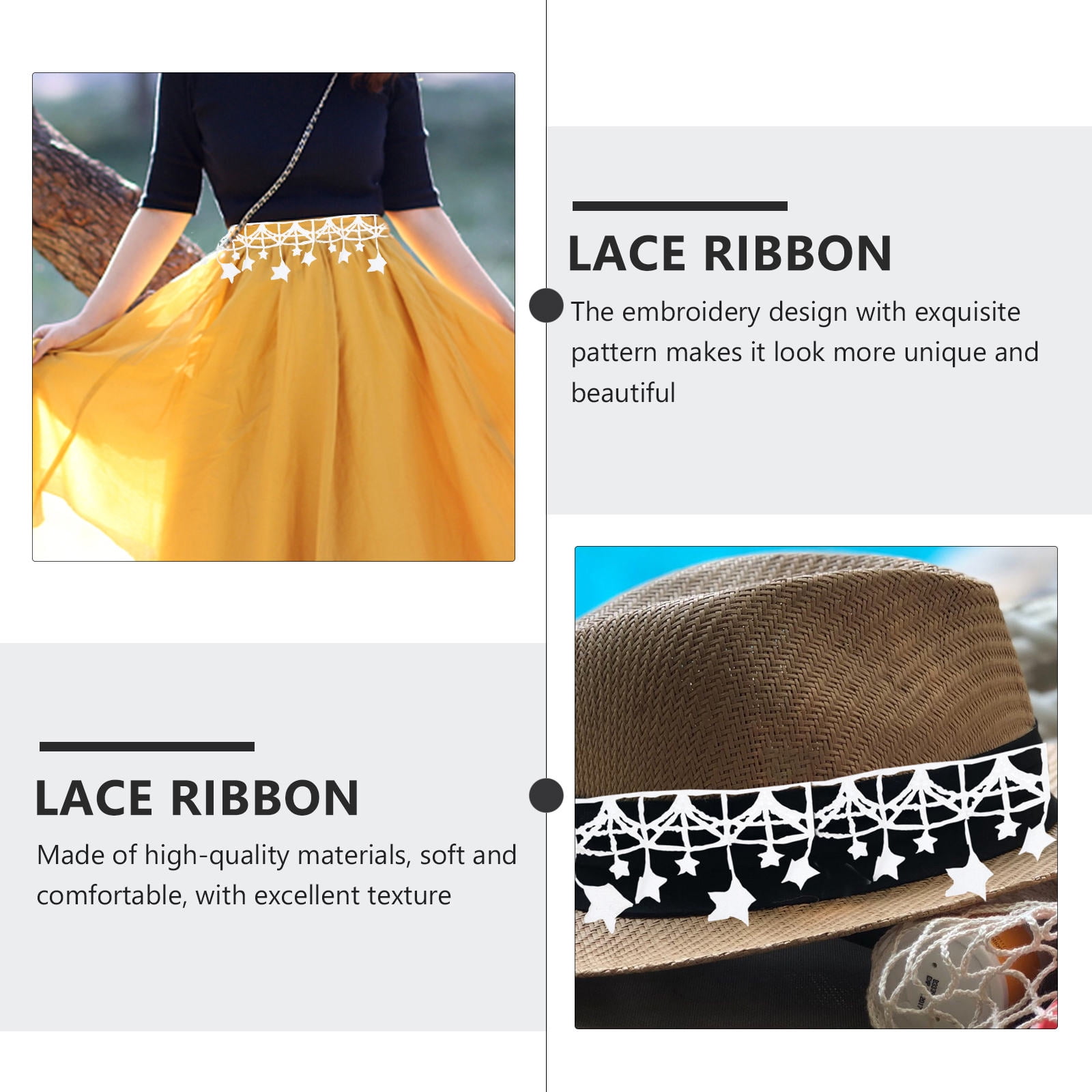 LOLIPPYY DIY White Embroidery Lace Trim Star Pattern Ribbon for Crafts and Clothing Edging