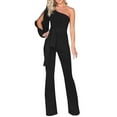 thumbnail image 3 of Women's Jumpsuits Casual Solid Long Sleeve Cold Shoulder Clubwear Wide Leg Pants Romper,Black,XL, 3 of 5