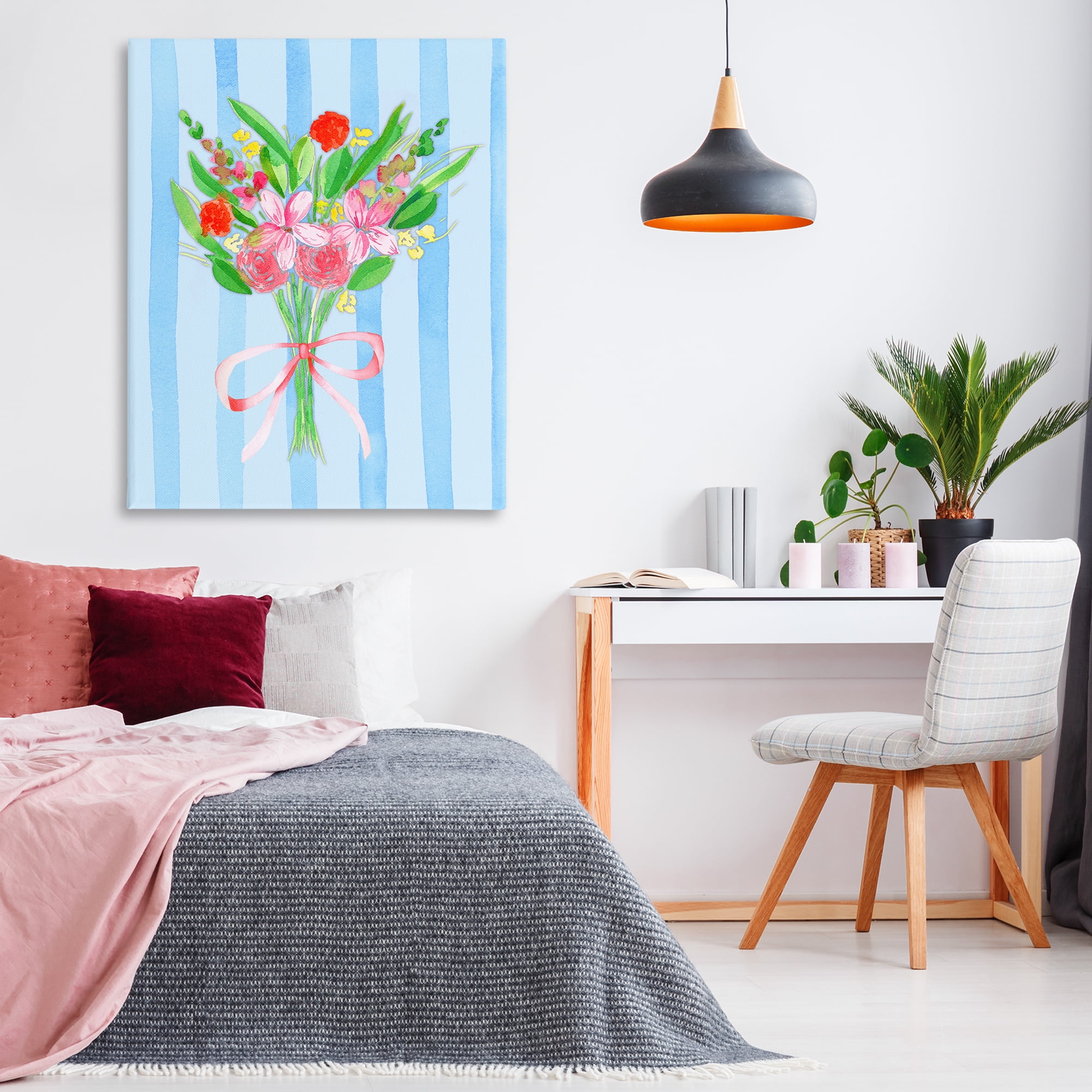 Bright Springy Bouquet Stripes Canvas Wall Art, design by Nina Jacobs