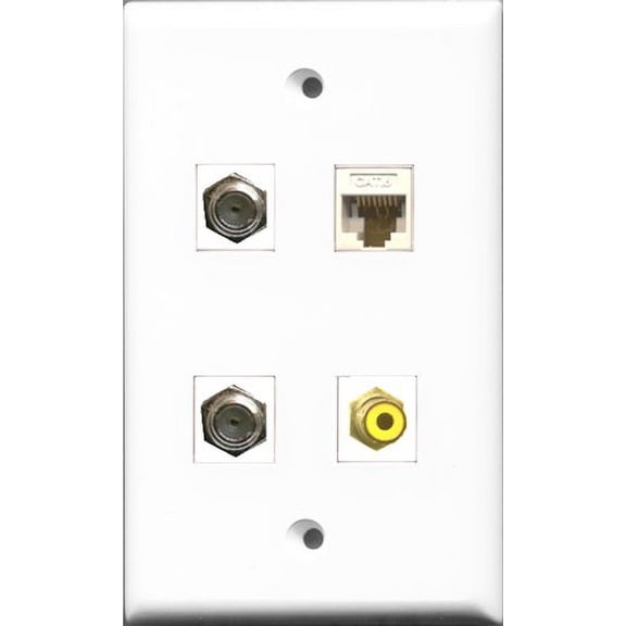 RiteAV 1 Port RCA Yellow 2 Port Coax Cable TV- F-Type and 1 Port Cat6 Ethernet White Wall Plate