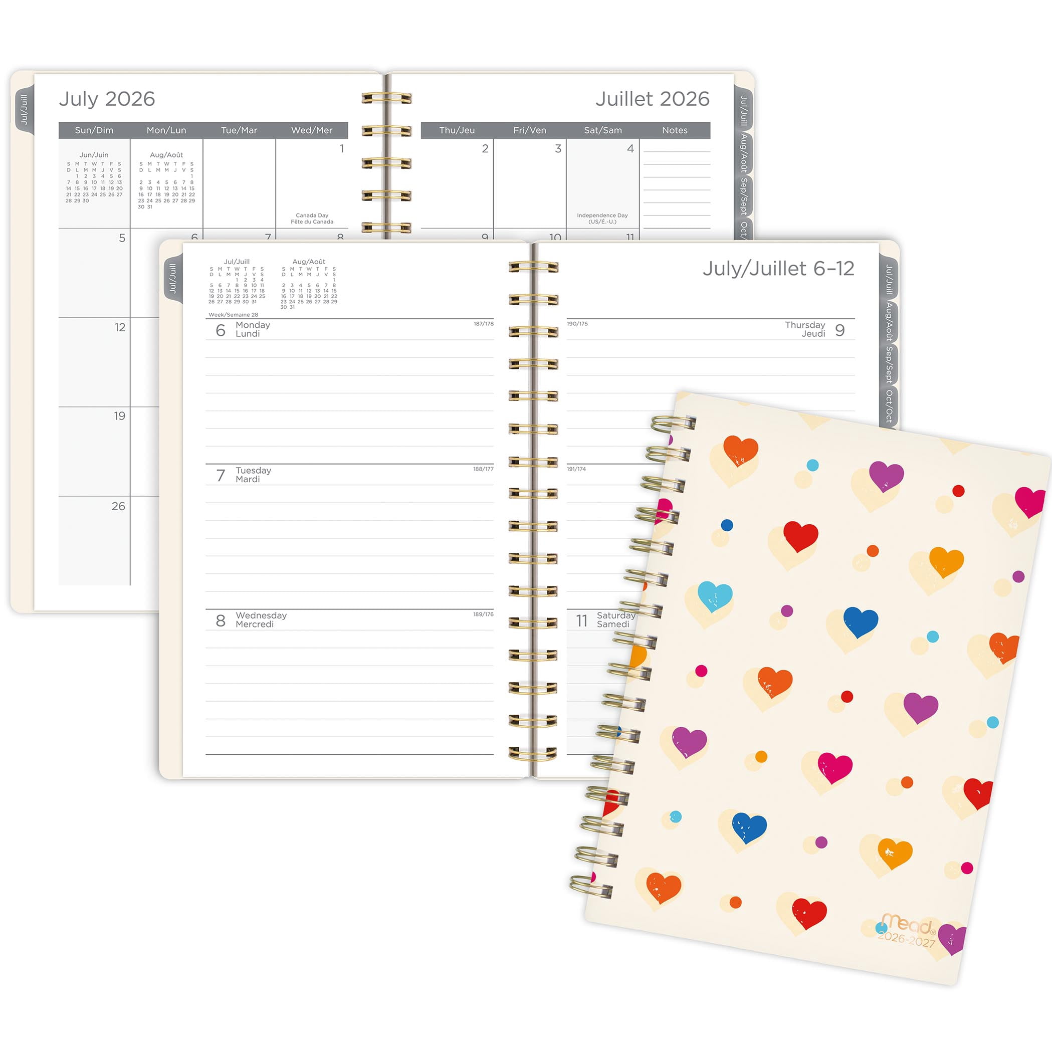 2026-2027 Mead Coloured Hearts Small Weekly and Monthly Academic Year Planner
