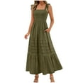 thumbnail image 2 of NXMZXB Women's Summer Boho Maxi Dress Beach Vacation Casual Adjustable Strap Smocked A Line Sundress with Pockets Army Green XL, 2 of 10