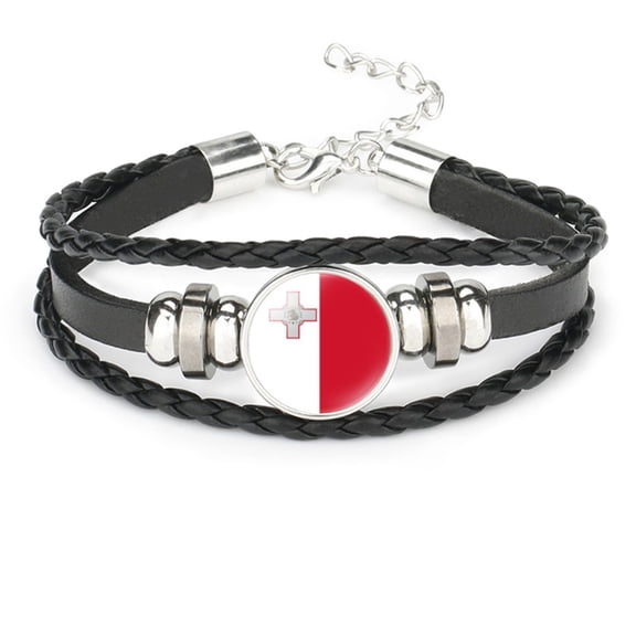 Uijokdef Bracelet for Women Men Black Leather Bracelet ,European Flags