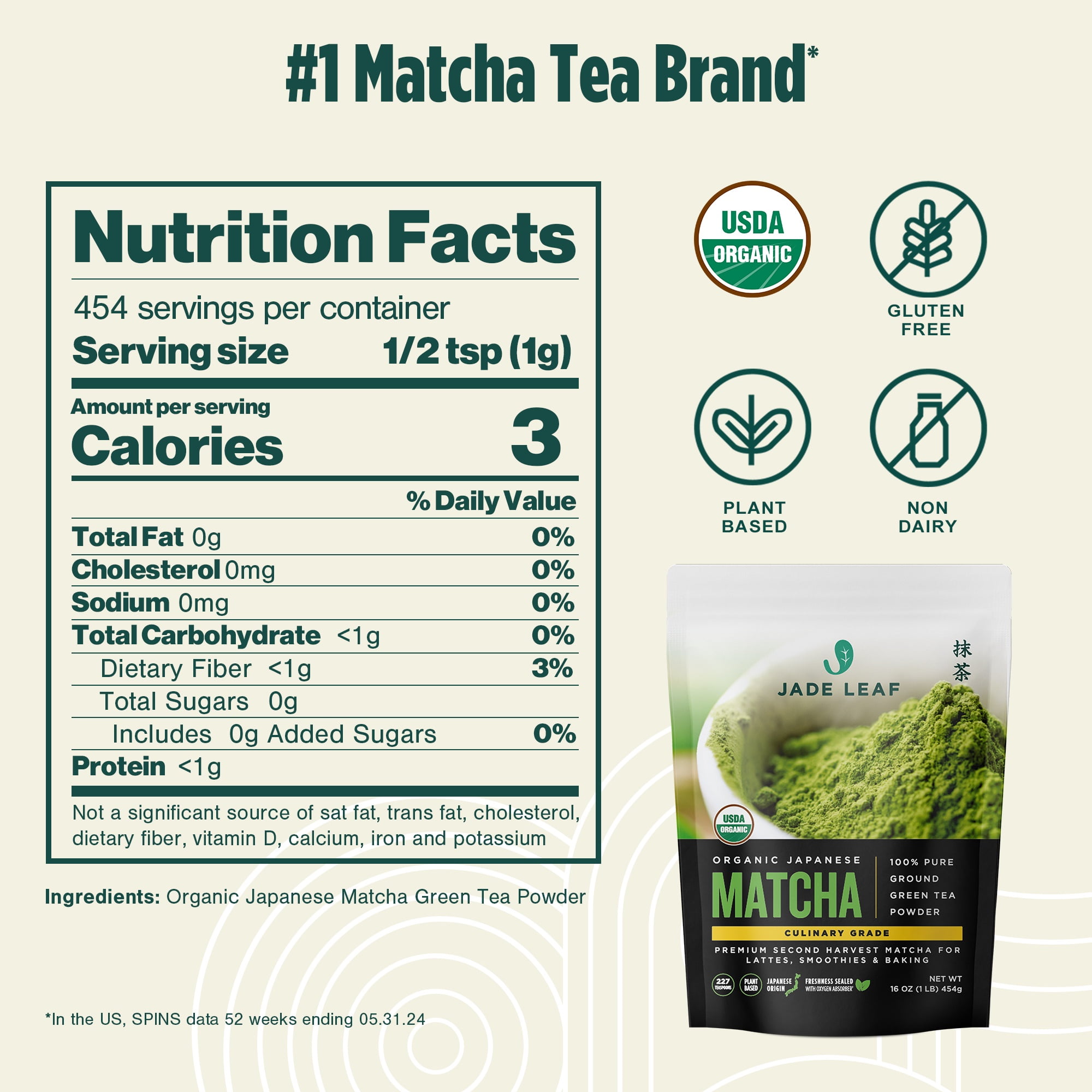Jade Leaf Organic Matcha Powder, Culinary Grade, 16 oz Pouch