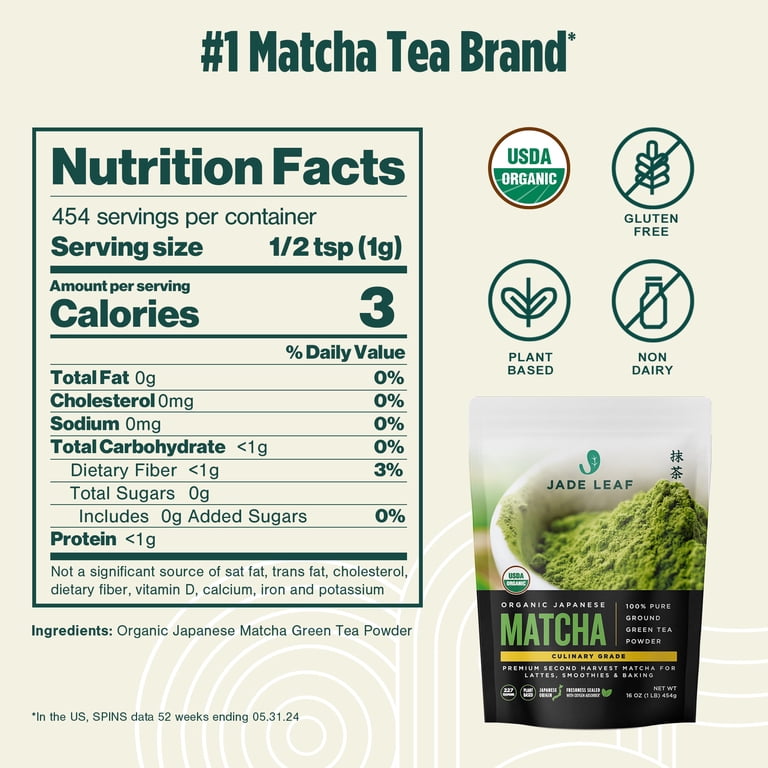Jade Leaf, Organic Matcha Powder, Culinary Grade, 16 oz pouch