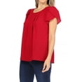 thumbnail image 2 of Women's Casual Solid Pleated Front Petal Cap Sleeve Round Neck Tee Blouse Top, 2 of 6