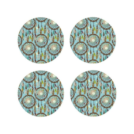 

Honeii Boho Dreamcatcher 1 Print Leather Coaster Set of 4 Ideal for Safeguarding Your Furniture from Drinks Spills and Effortless Cleanup-Round Shape