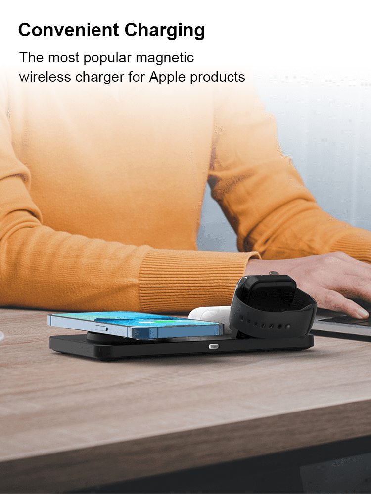 YFZN M17 Magnetic Wireless Charger for iPhone: 3 in 1 Travel Charging Station & Desk Accessory for Apple Devices for iPhone 16 15 14 13 12 Pro MaxPlus - Wireless Charging Pad for Apple Watch Series &