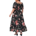 thumbnail image 4 of GRACE & GRANDEUR Women's Plus Size Short Sleeves Square Neck Smocked Boho Floral Maxi Dresses 2X Black, 4 of 8