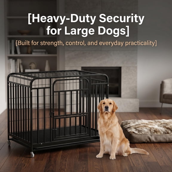 Heavy Duty Dog Crate, dog crates for large dogs with Floor Grate and Leak-Proof Slide-Out Tray, Escape Proof High Anxiety Dog Crate for Indoor and Outdoor Use