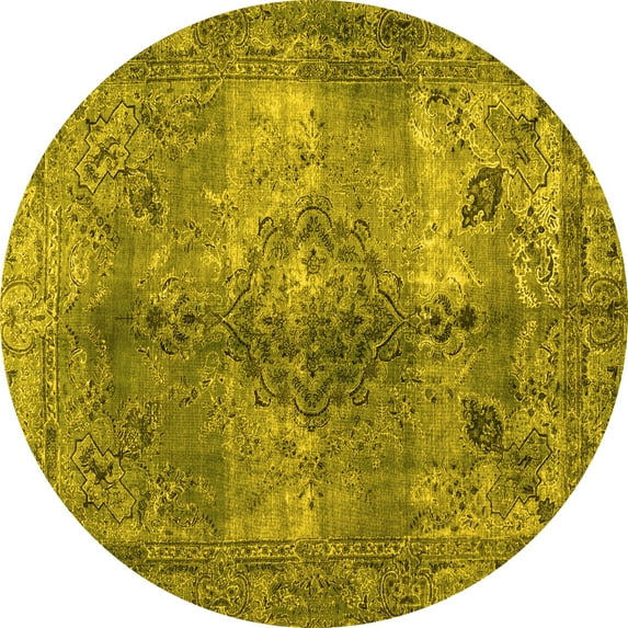 Ahgly Company Indoor Round Abstract Yellow Contemporary Area Rugs, 6' Round