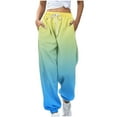 thumbnail image 2 of Womens Gradient Trousers Fashion Sports Loose Casual Wide Leg Drawstring Pocket Sweatpants Long Pants, 2 of 5