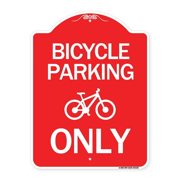SignMission A-DES-RW-1824-24320 18 x 24 in. Designer Series Sign - Bicycle Parking Only with Graphic, Red & White