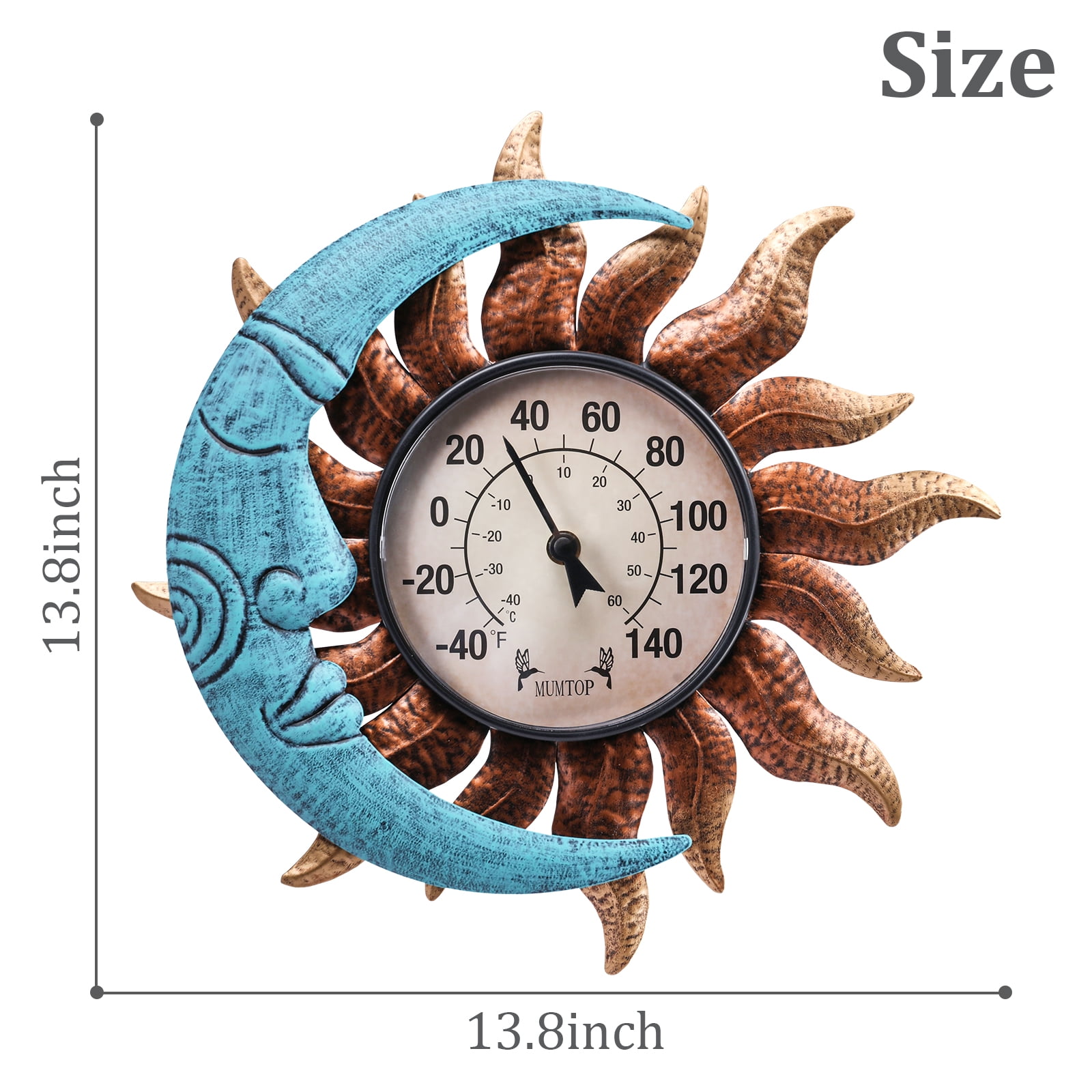Outdoor Thermometers decor for Indoor - Sun and Moon Wall Art Thermometer Outdoor Thermometer  for  Patio/Garden Decor