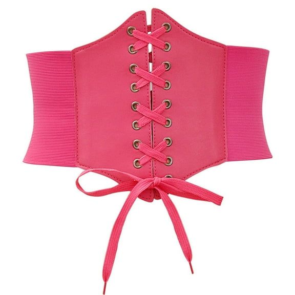 LSQii Belts for Women Fishbone Wide Waist Belt with Tie Retro Bowknot Waspie Court Shapewear Bustier Corset Tops Fashion Accessories Dress Wear Hot Pink